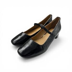 NWOB Madewell The Greta Pump True Black Crinkle Patent Leather Size 7.5